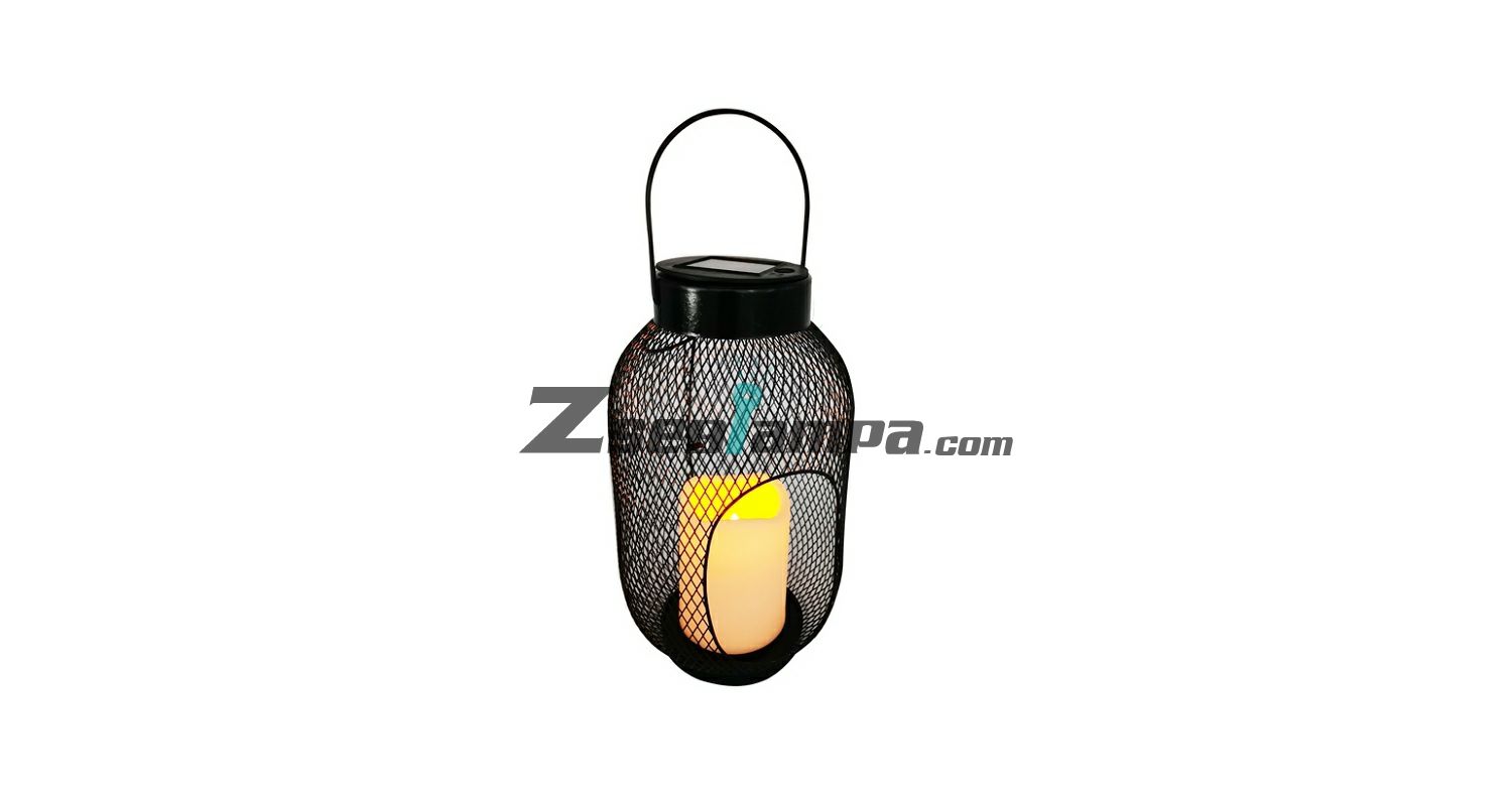 Fekete fém lámpás LED gyertyával, napelemes
