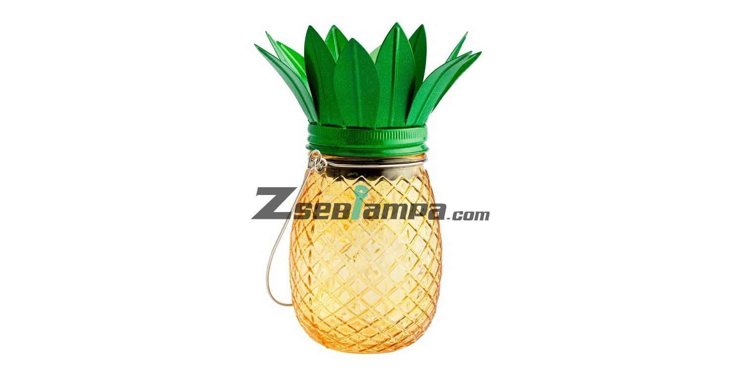Ananász dekorációs LED lámpa, akasztható, napelemes