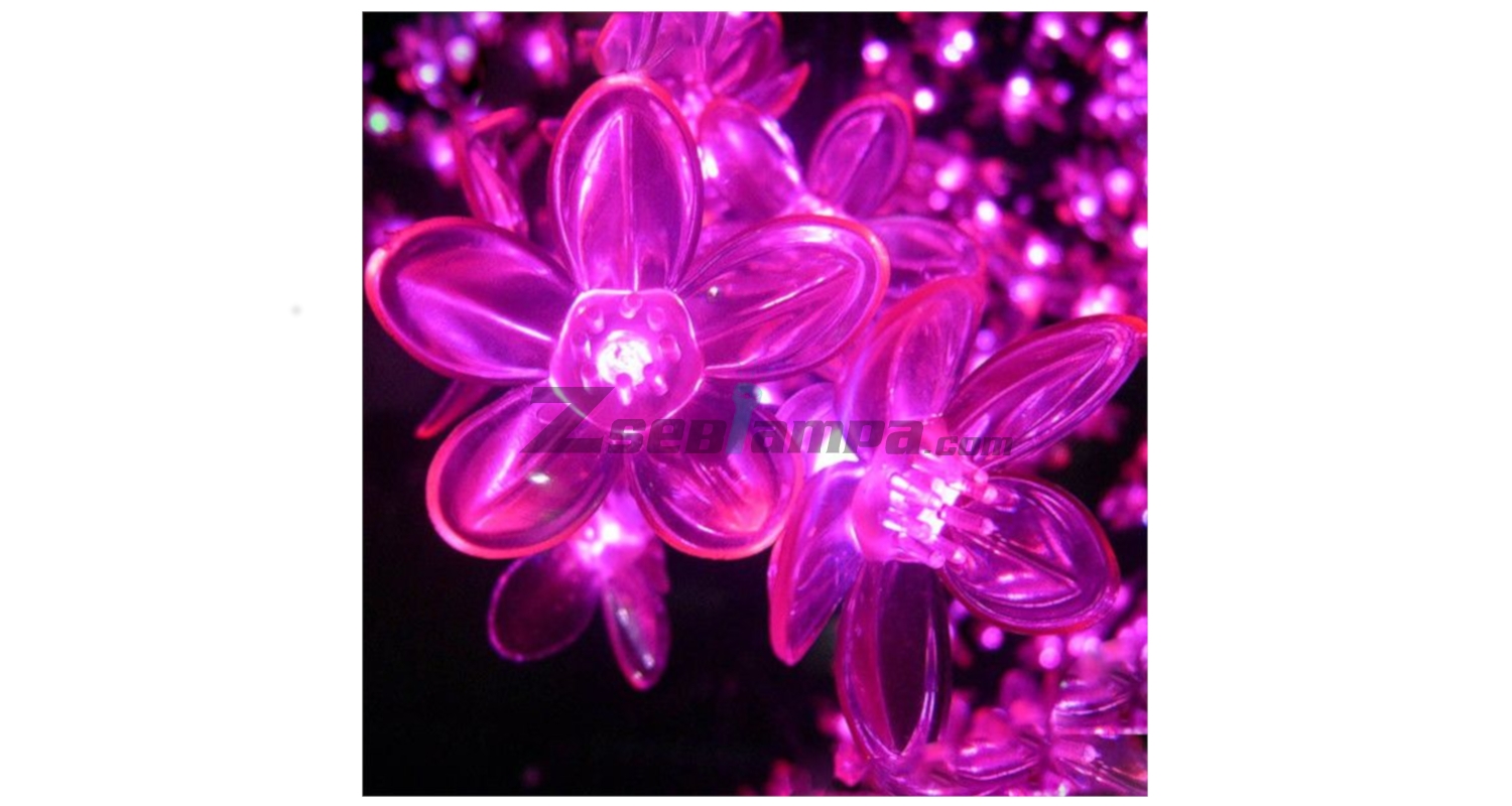 Napelemes rózsaszín fényű 50 LED-es cseresznyevirág fényfüzér